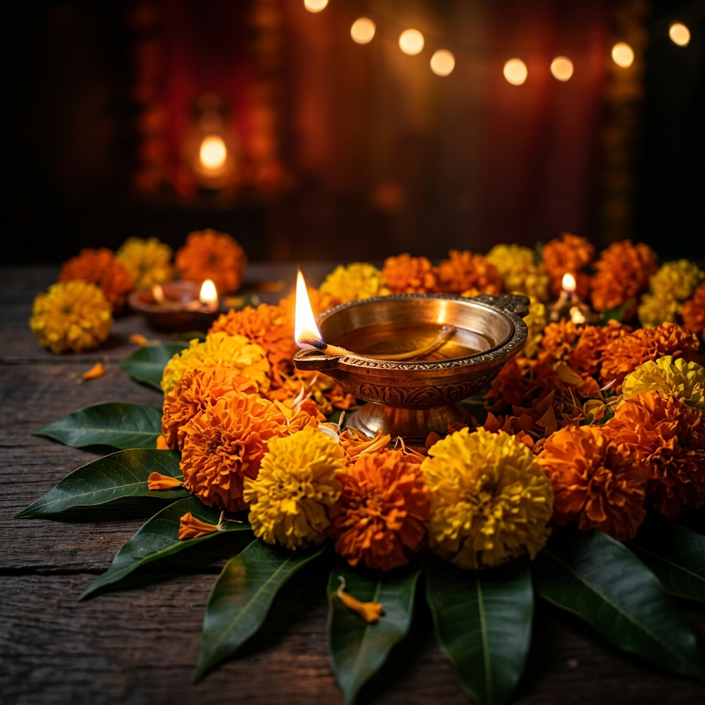 Hindu funeral diya setup